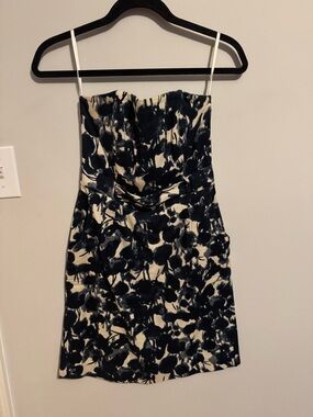Banana Republic Strapless Navy and Cream Floral Sheath Dress w pockets